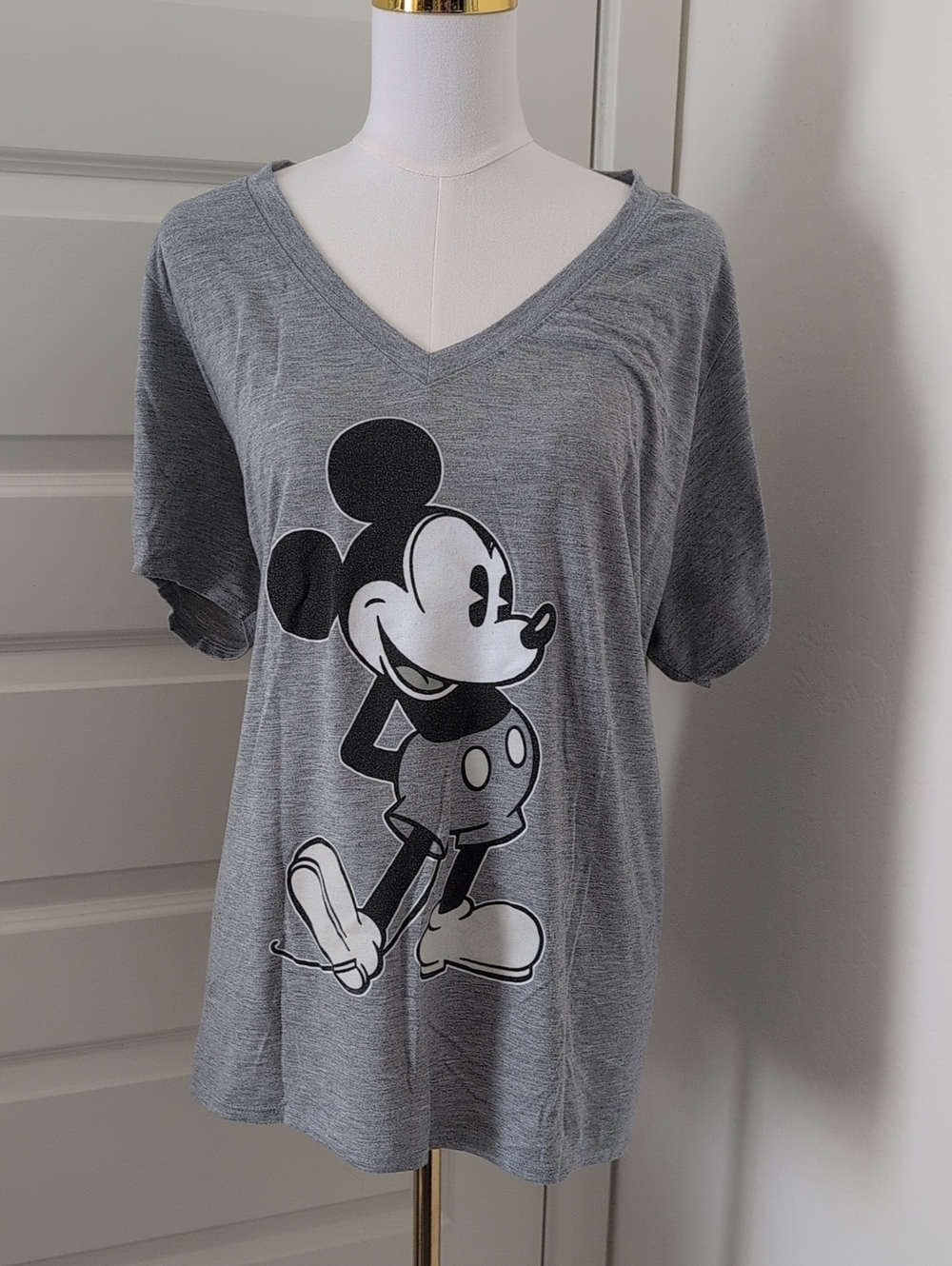DISNEY Mickey Mouse Graphic Tee V Neck Gray Plus Size 3X